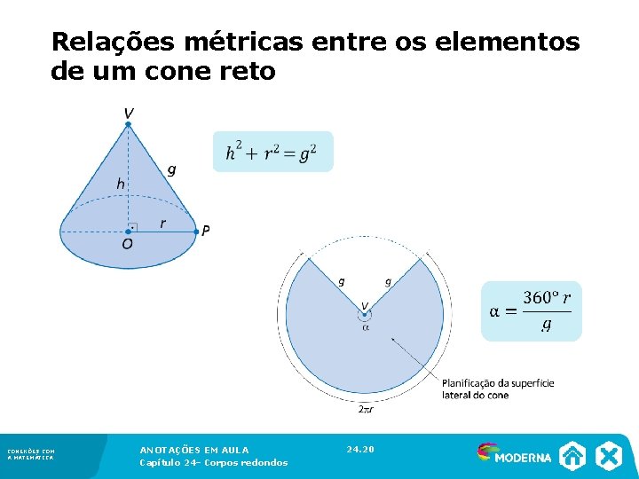 Relações métricas entre os elementos de um cone reto CONEXÕES COM A MATEMÁTICA Relações métricas entre os elementos de um cone reto CONEXÕES COM A MATEMÁTICA