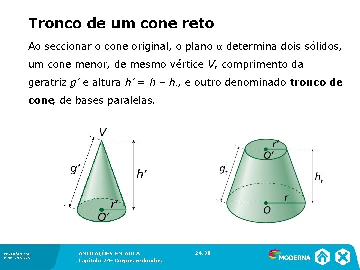 Tronco de um cone reto Ao seccionar o cone original, o plano determina Tronco de um cone reto Ao seccionar o cone original, o plano determina