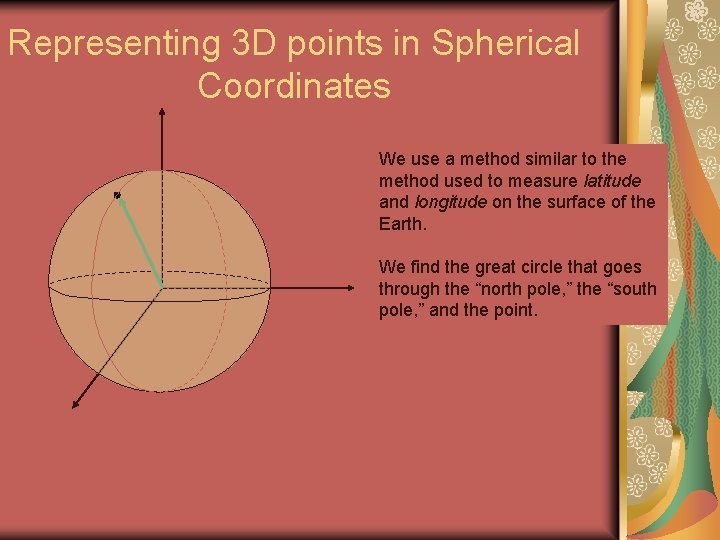 Representing 3 D points in Spherical Coordinates We use a method similar to the
