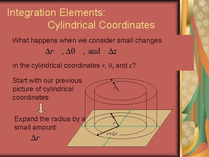 Integration Elements: Cylindrical Coordinates What happens when we consider small changes in the cylindrical