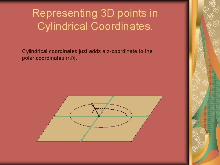 Representing 3 D points in Cylindrical Coordinates. Cylindrical coordinates just adds a z-coordinate to