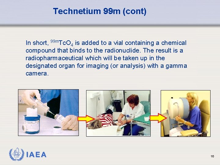 Technetium 99 m (cont) In short, 99 m. Tc. O 4 is added to