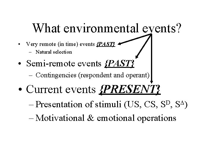 What environmental events? • Very remote (in time) events {PAST} – Natural selection •