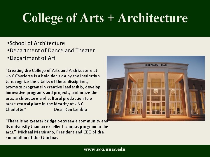 College of Arts + Architecture • School of Architecture • Department of Dance and College of Arts + Architecture • School of Architecture • Department of Dance and