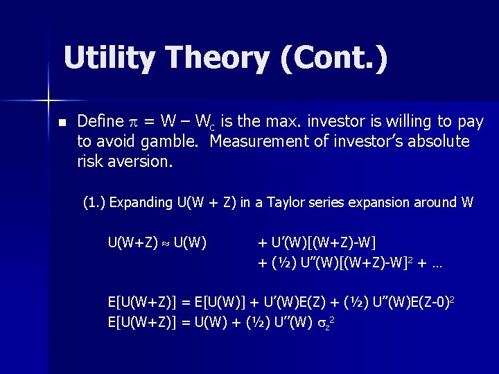 Lecture 2 Utility And Risk Aversion Asset Pricing