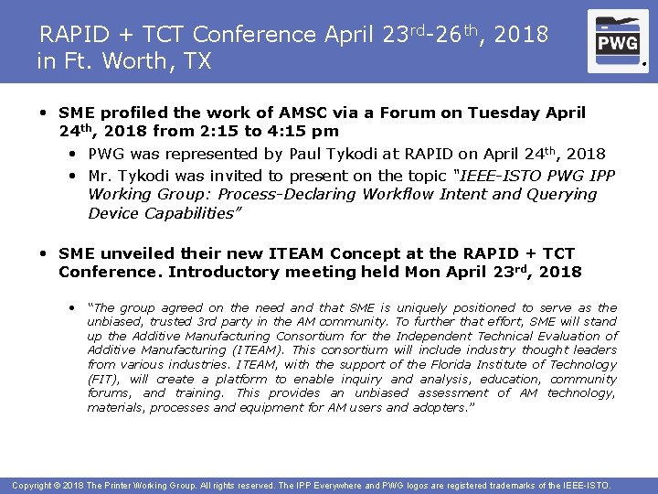 RAPID + TCT Conference April 23 rd-26 th, 2018 in Ft. Worth, TX •
