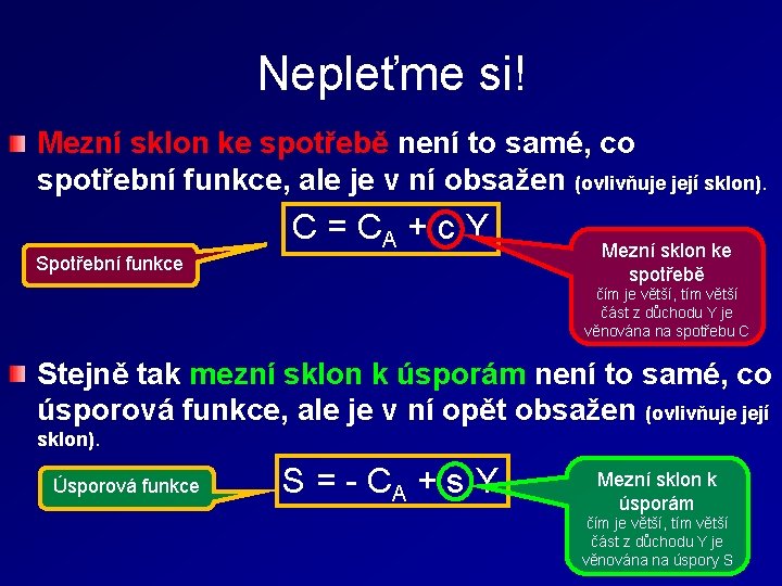 Nepleťme si! Mezní sklon ke spotřebě není to samé, co spotřební funkce, ale je