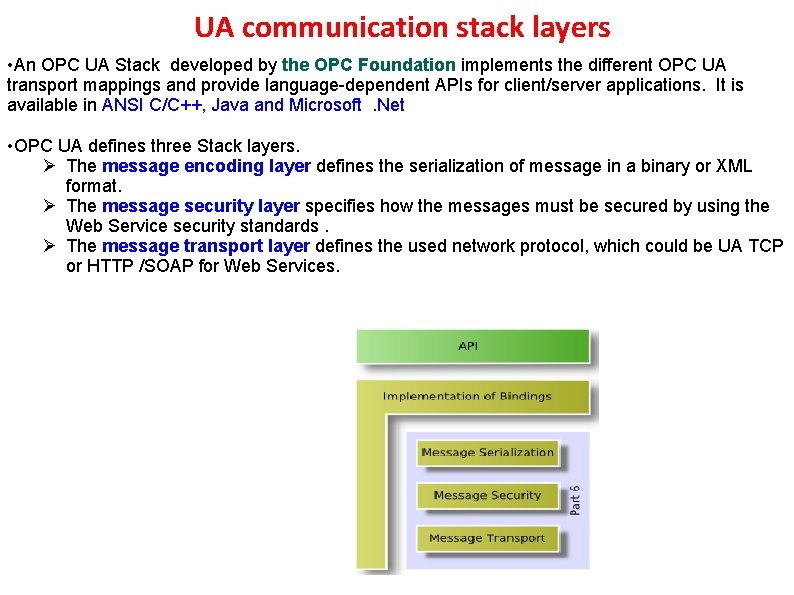 UA communication stack layers • An OPC UA Stack developed by the OPC Foundation