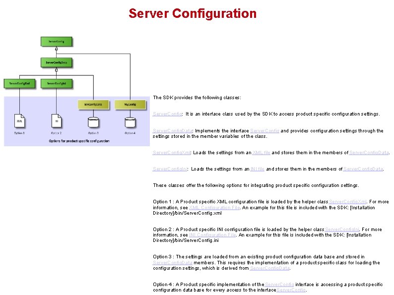 Server Configuration The SDK provides the following classes: Server. Config: It is an interface