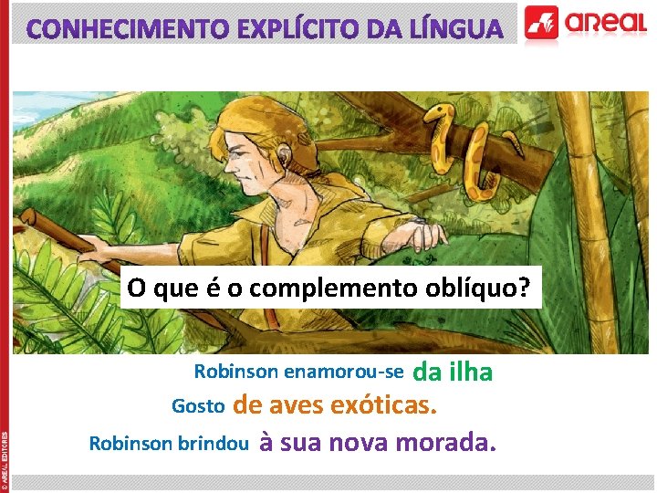 O que é o complemento oblíquo? da ilha Gosto de aves exóticas. Robinson brindou