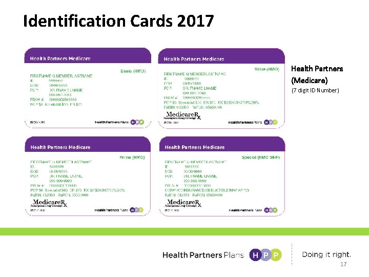 Identification Cards 2017 Health Partners (Medicare) (7 digit ID Number) 17 