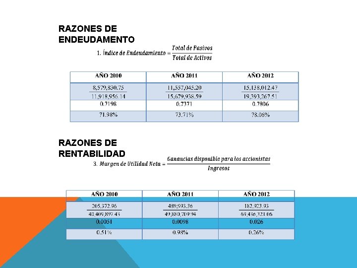 RAZONES DE ENDEUDAMENTO RAZONES DE RENTABILIDAD 