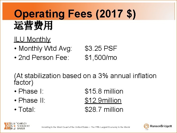 Operating Fees (2017 $) 运营费用 ILU Monthly • Monthly Wtd Avg: • 2 nd