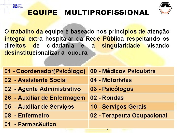 EQUIPE MULTIPROFISSIONAL O trabalho da equipe é baseado nos princípios de atenção integral extra