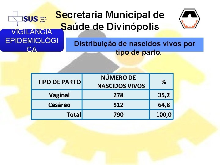 Secretaria Municipal de Saúde de Divinópolis VIGIL NCIA EPIDEMIOLÓGI CA Distribuição de nascidos vivos