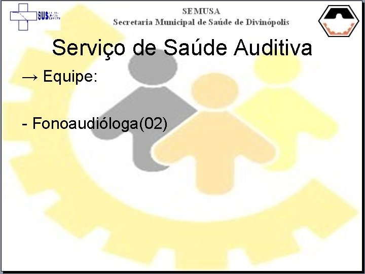 Serviço de Saúde Auditiva → Equipe: - Fonoaudióloga(02) 