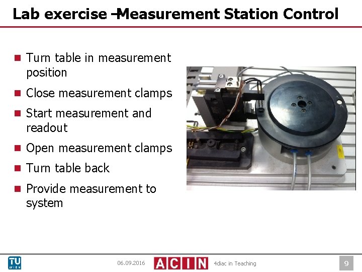 Lab exercise –Measurement Station Control ¾ Turn table in measurement position ¾ Close measurement