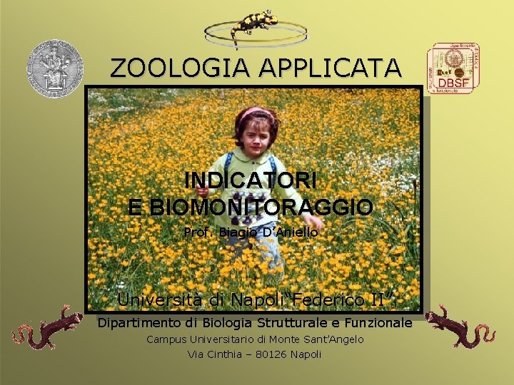 ZOOLOGIA APPLICATA INDICATORI E BIOMONITORAGGIO Prof. Biagio D’Aniello Università di Napoli“Federico II” Dipartimento di