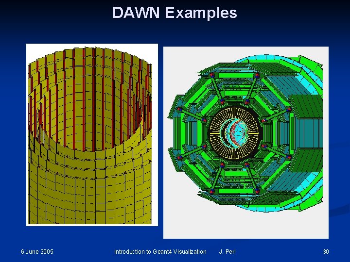 DAWN Examples 6 June 2005 Introduction to Geant 4 Visualization J. Perl 30 DAWN Examples 6 June 2005 Introduction to Geant 4 Visualization J. Perl 30