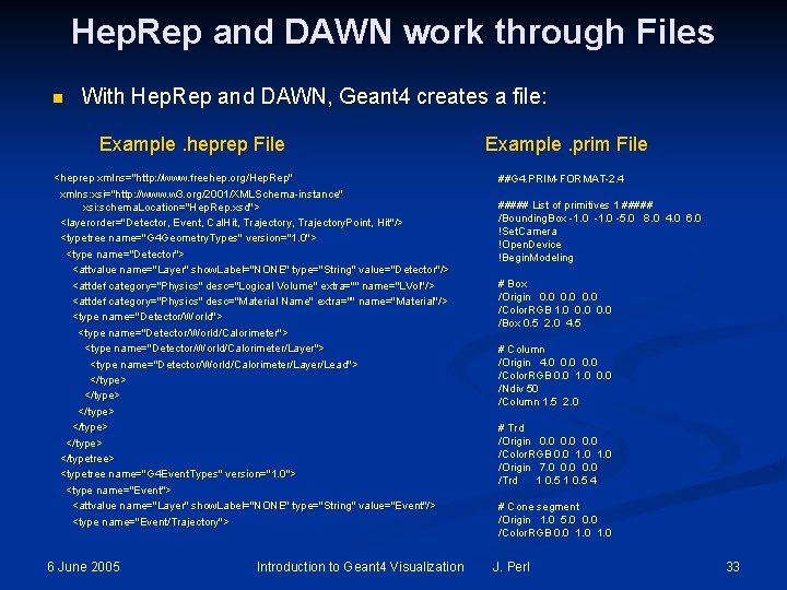 Hep. Rep and DAWN work through Files n With Hep. Rep and DAWN, Geant Hep. Rep and DAWN work through Files n With Hep. Rep and DAWN, Geant