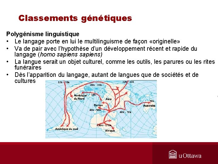 Classements génétiques Polygénisme linguistique • Le langage porte en lui le multilinguisme de façon