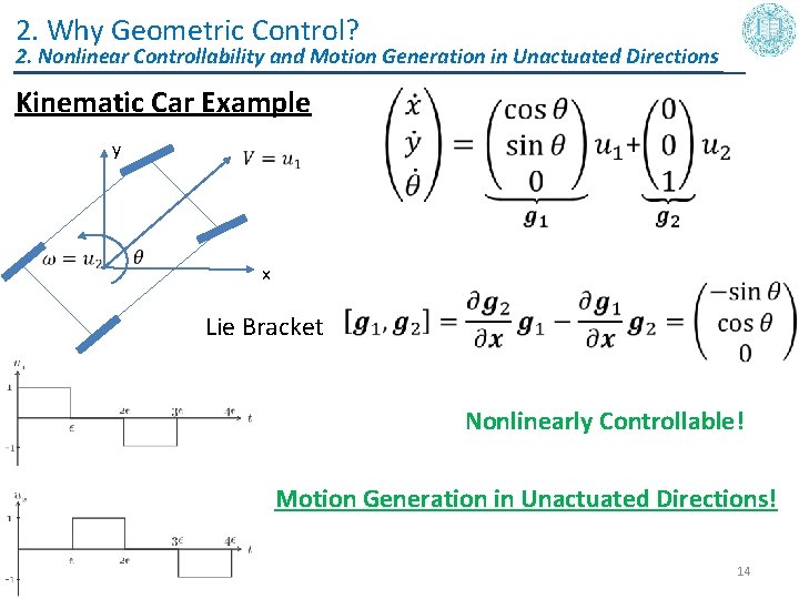 2. Why Geometric Control? 2. Nonlinear Controllability and Motion Generation in Unactuated Directions Kinematic