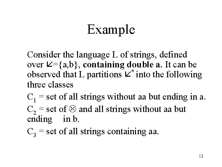 Example Consider the language L of strings, defined over ={a, b}, containing double a.