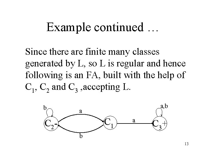 Example continued … Since there are finite many classes generated by L, so L