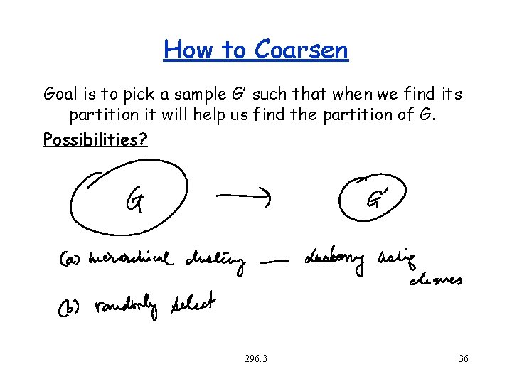 How to Coarsen Goal is to pick a sample G’ such that when we