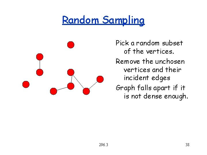 Random Sampling Pick a random subset of the vertices. Remove the unchosen vertices and