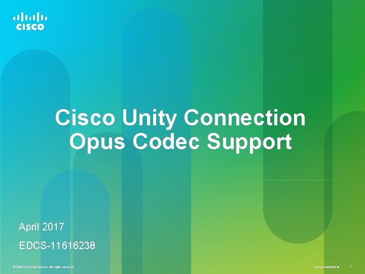 Cisco Unity Connection Opus Codec Support April 2017 EDCS-11616238 © 2014 Cisco System Inc.