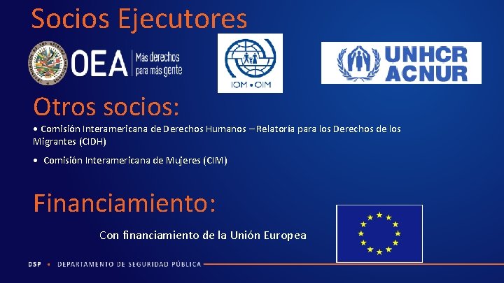 Socios Ejecutores Otros socios: • Comisión Interamericana de Derechos Humanos – Relatoría para los