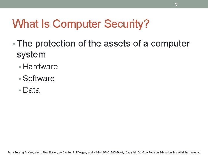 3 What Is Computer Security? • The protection of the assets of a computer