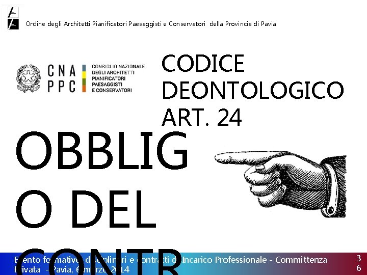 Ordine degli Architetti Pianificatori Paesaggisti e Conservatori della Provincia di Pavia CODICE DEONTOLOGICO ART.