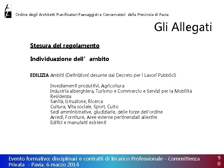 Ordine degli Architetti Pianificatori Paesaggisti e Conservatori della Provincia di Pavia Gli Allegati Stesura