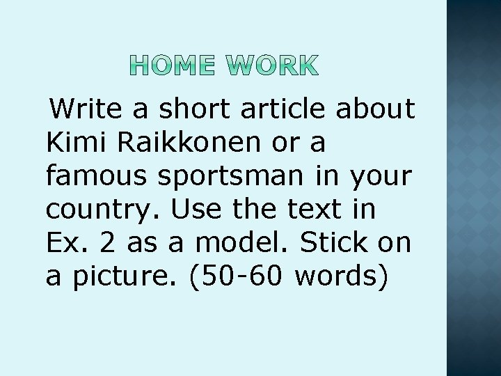 Write a short article about Kimi Raikkonen or a famous sportsman in your country.