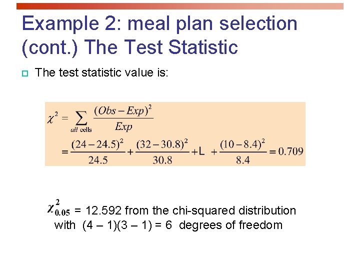 Example 2: meal plan selection (cont. ) The Test Statistic p The test statistic