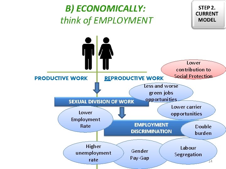 B) ECONOMICALLY: think of EMPLOYMENT Lower contribution to Social Protection PRODUCTIVE WORK REPRODUCTIVE WORK