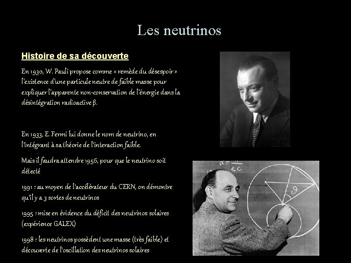 Les neutrinos Histoire de sa découverte En 1930, W. Pauli propose comme « remède