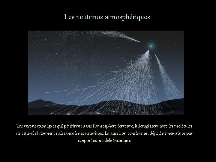 Les neutrinos atmosphériques Les rayons cosmiques qui pénètrent dans l’atmosphère terrestre, interagissent avec les