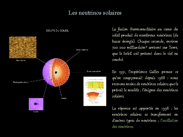 Les neutrinos solaires La fusion thermonucléaire au cœur du soleil produit de nombreux neutrinos