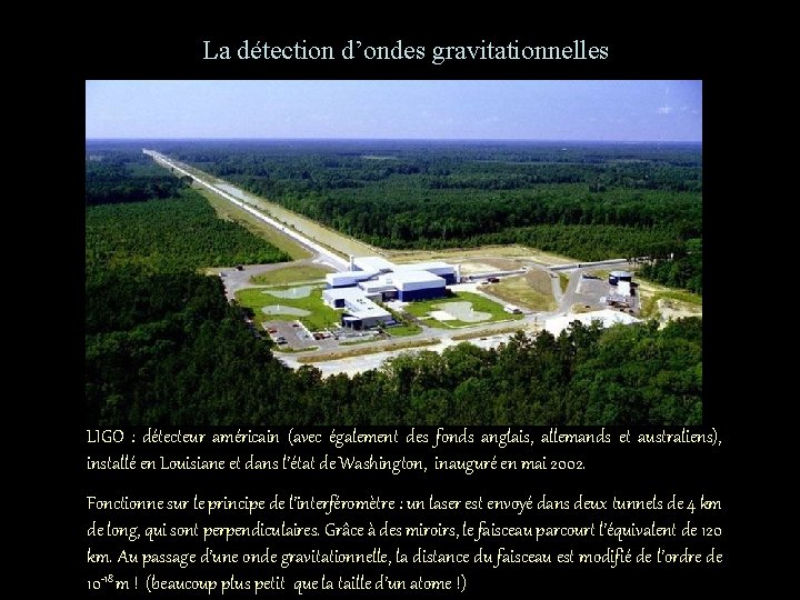 La détection d’ondes gravitationnelles LIGO : détecteur américain (avec également des fonds anglais, allemands