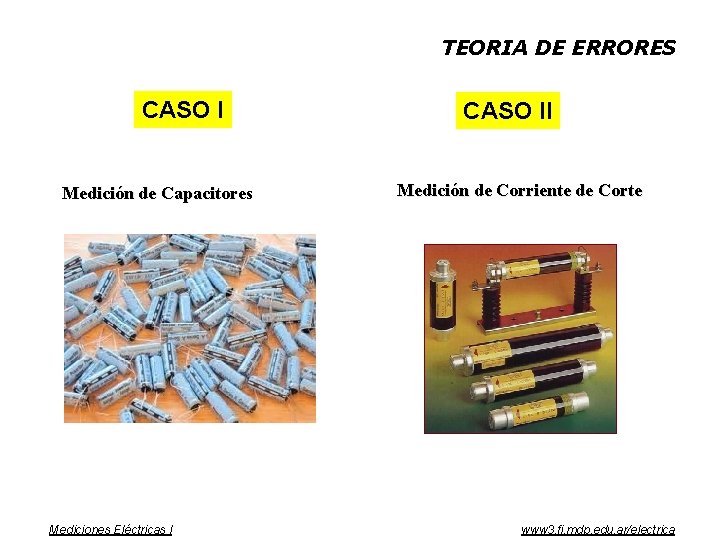 TEORIA DE ERRORES CASO I Medición de Capacitores Mediciones Eléctricas I CASO II Medición