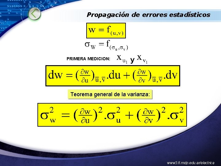 Propagación de errores estadísticos PRIMERA MEDICION: y Teorema general de la varianza: www 3.