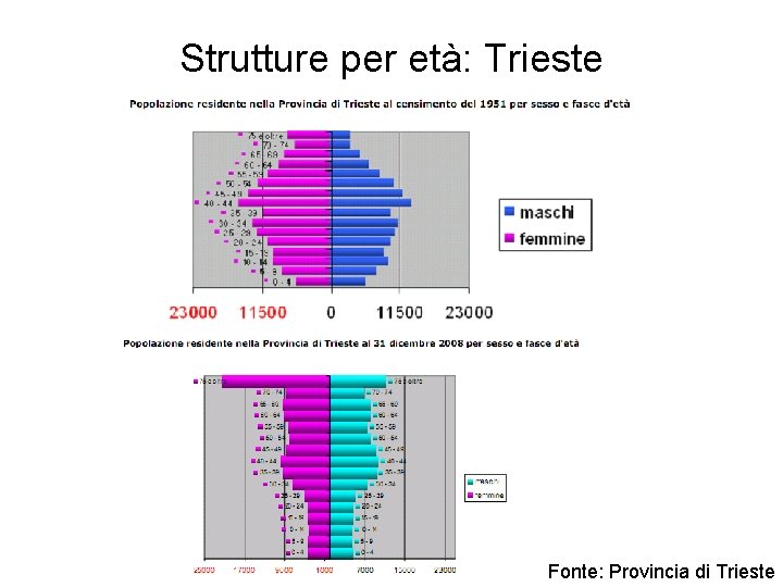 Strutture per età: Trieste Fonte: Provincia di Trieste 
