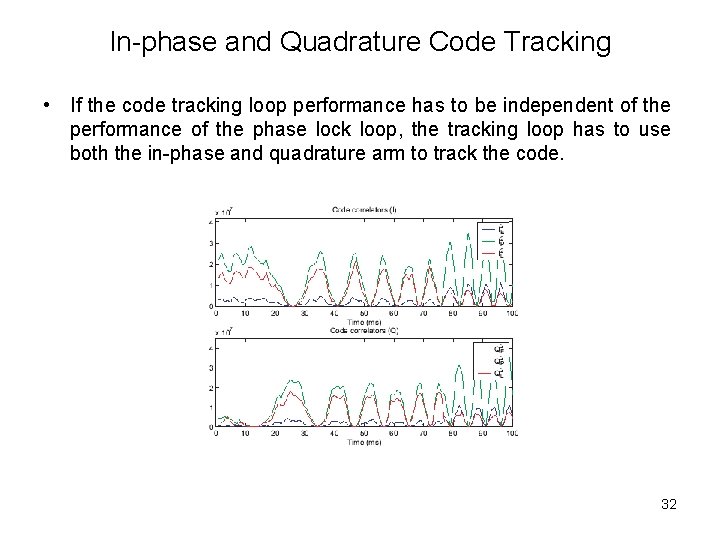 In-phase and Quadrature Code Tracking • If the code tracking loop performance has to