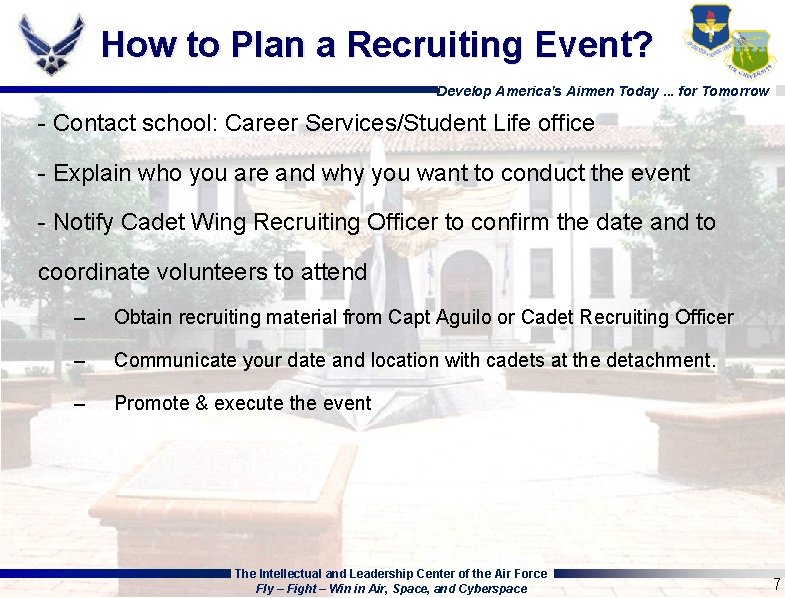 How to Plan a Recruiting Event? Develop America's Airmen Today. . . for Tomorrow