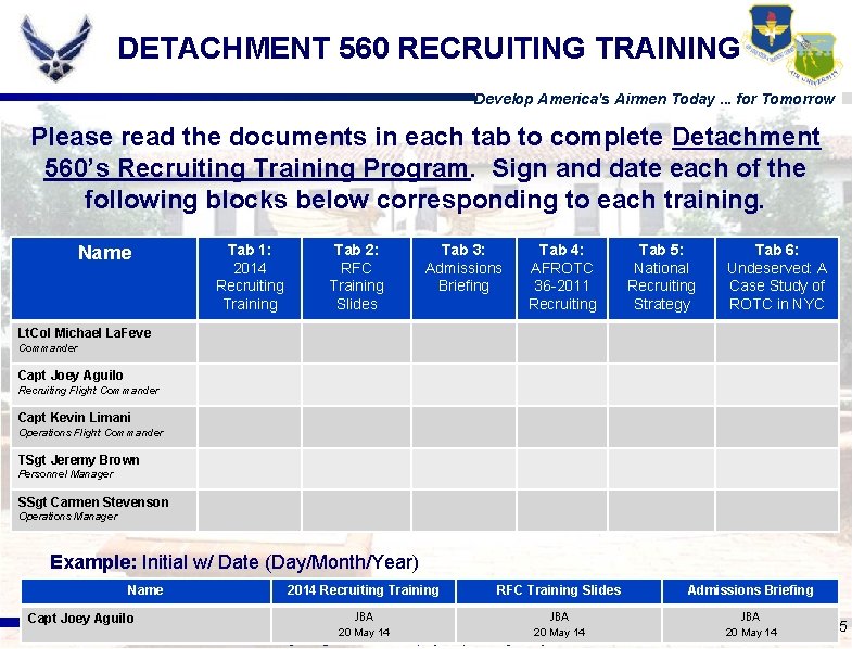 DETACHMENT 560 RECRUITING TRAINING Develop America's Airmen Today. . . for Tomorrow Please read