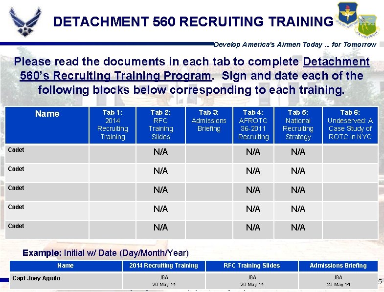 DETACHMENT 560 RECRUITING TRAINING Develop America's Airmen Today. . . for Tomorrow Please read