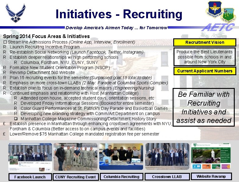 Initiatives - Recruiting Develop America's Airmen Today. . . for Tomorrow Spring 2014 Focus